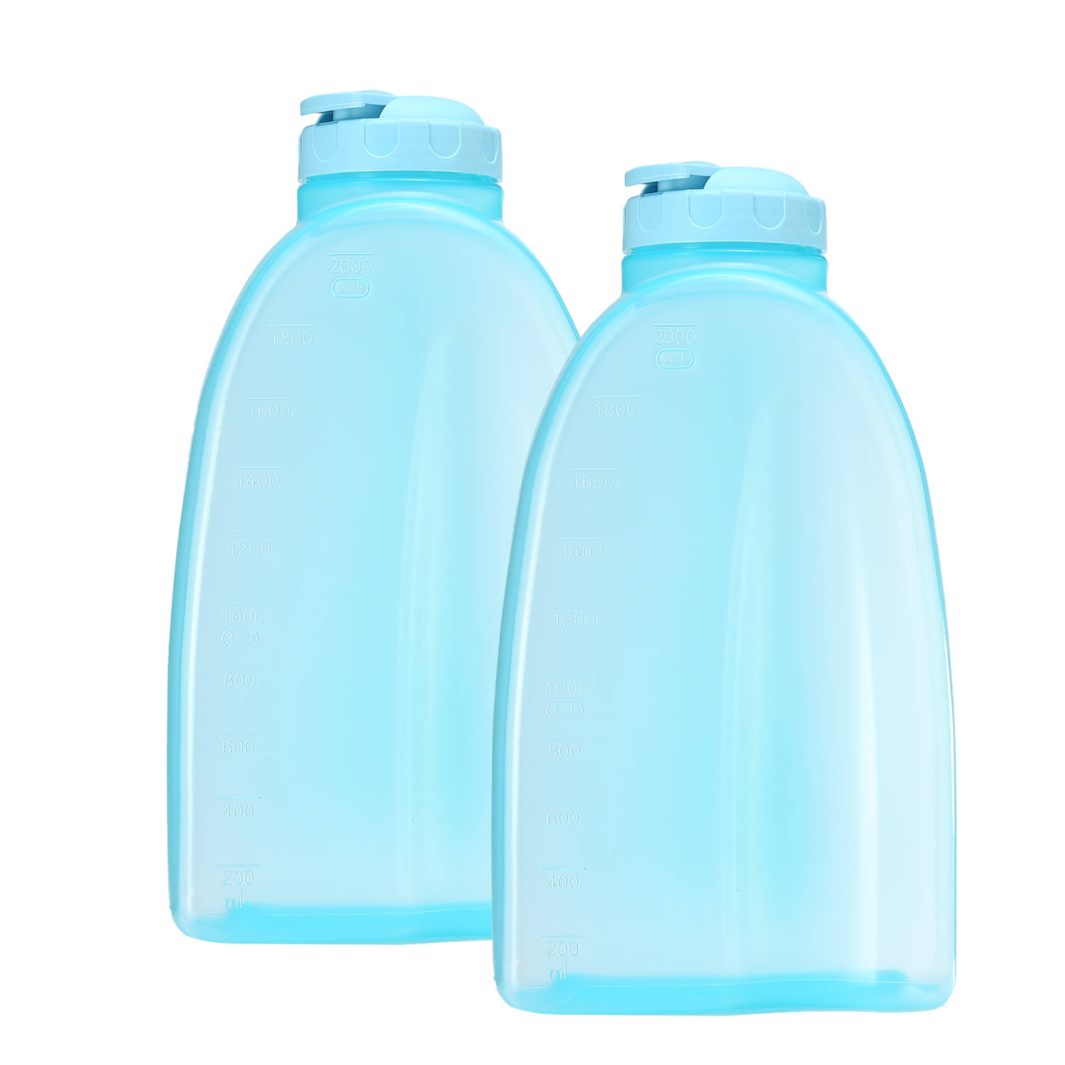     			Gluman Hippo Spout Sky Blue Plastic Fridge Water Bottle 2000 mL ( Set of 2 )