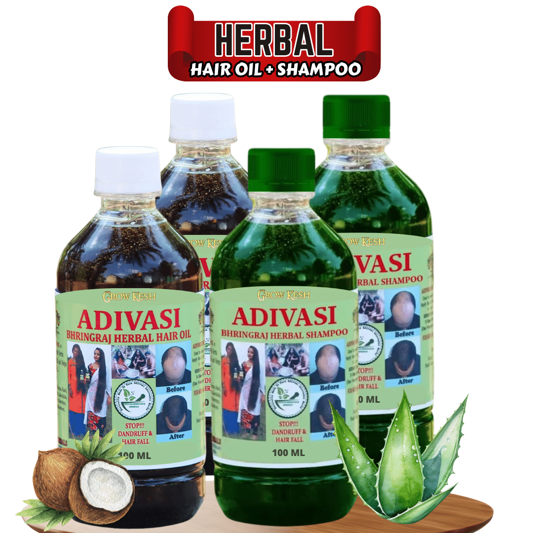 Growkesh Adivasi All Type of Hair Problem Herbal hair Growth oil and shampoo Combo Growkesh Adivasi All Type of Hair Problem Herbal hair Growth oil and shampoo Combo