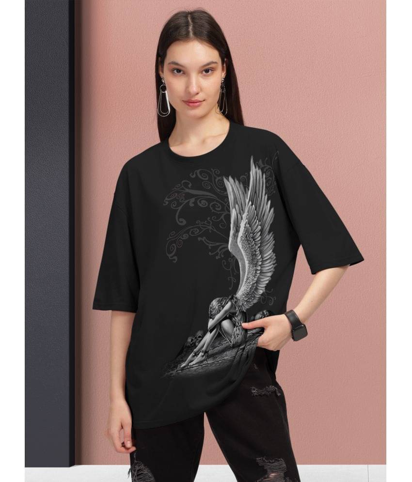     			HELLCAT Women Cotton Blend Printed Oversized Fit Round Neck T-Shirt ( Black )