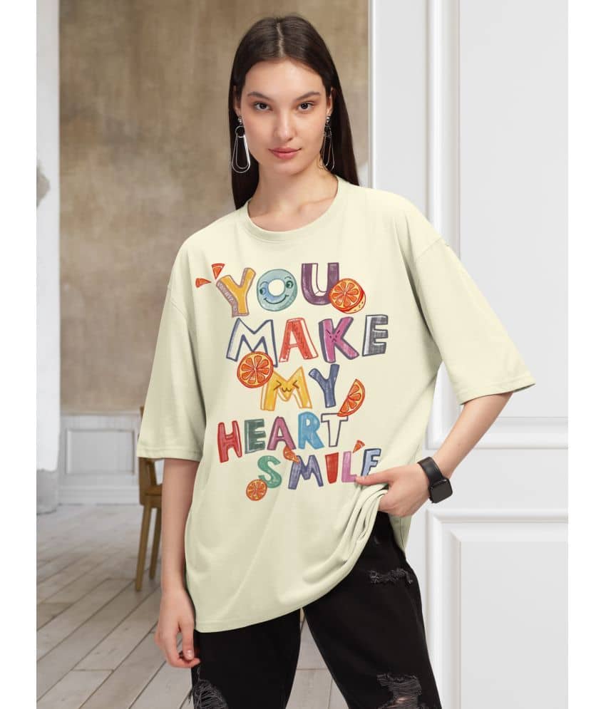 HELLCAT Women Cotton Blend Printed Oversized Fit Round Neck T-Shirt ( White )