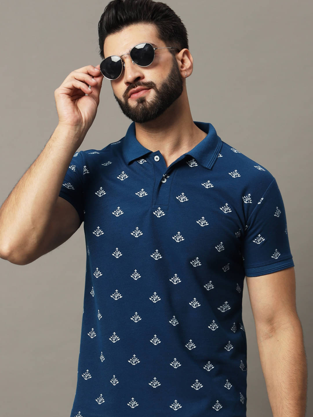     			Hushbucks Pack of 1 Cotton Blend Regular Fit Printed Half Sleeves Men's Polo T Shirt ( Navy Blue )