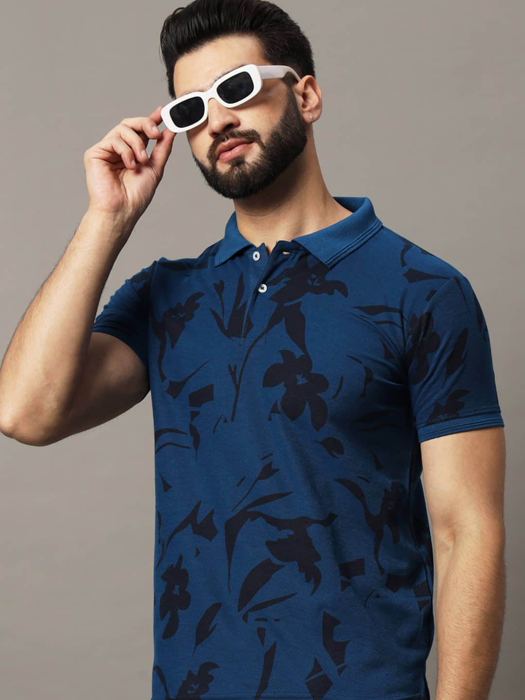 Hushbucks Pack of 1 Cotton Blend Regular Fit Printed Half Sleeves Men's Polo T Shirt ( Navy Blue )