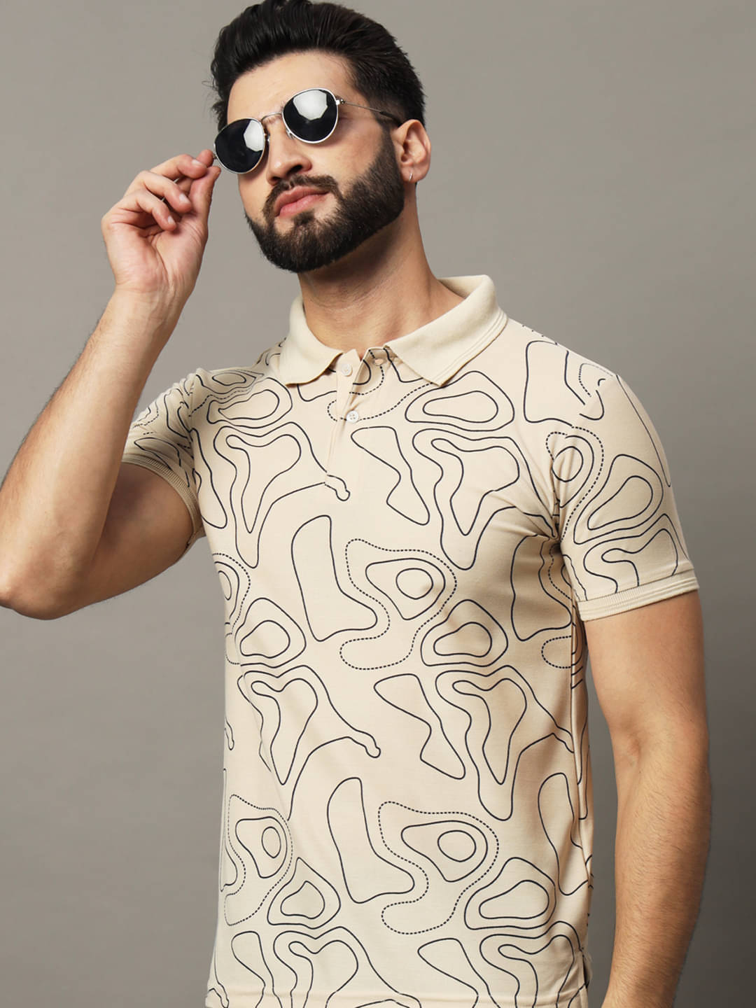Hushbucks Pack of 1 Cotton Blend Regular Fit Printed Half Sleeves Men's Polo T Shirt ( Beige ) Hushbucks Pack of 1 Cotton Blend Regular Fit Printed Half Sleeves Men's Polo T Shirt ( Beige )