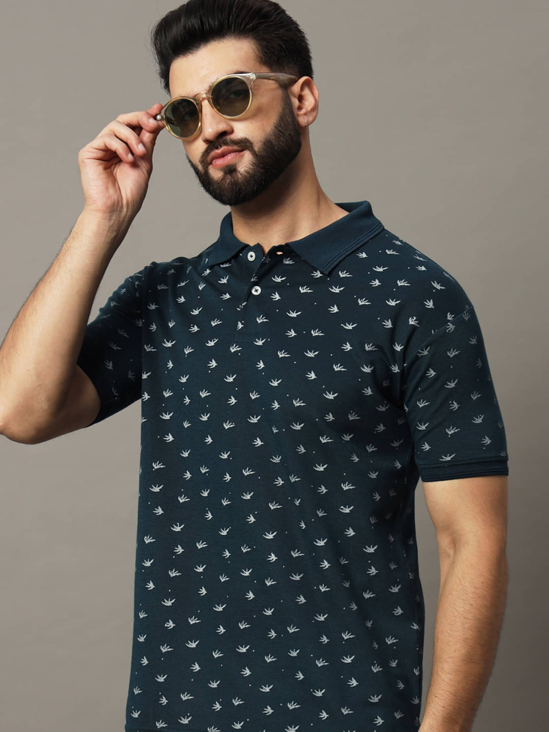     			Hushbucks Pack of 1 Cotton Blend Regular Fit Printed Half Sleeves Men's Polo T Shirt ( Navy Blue )