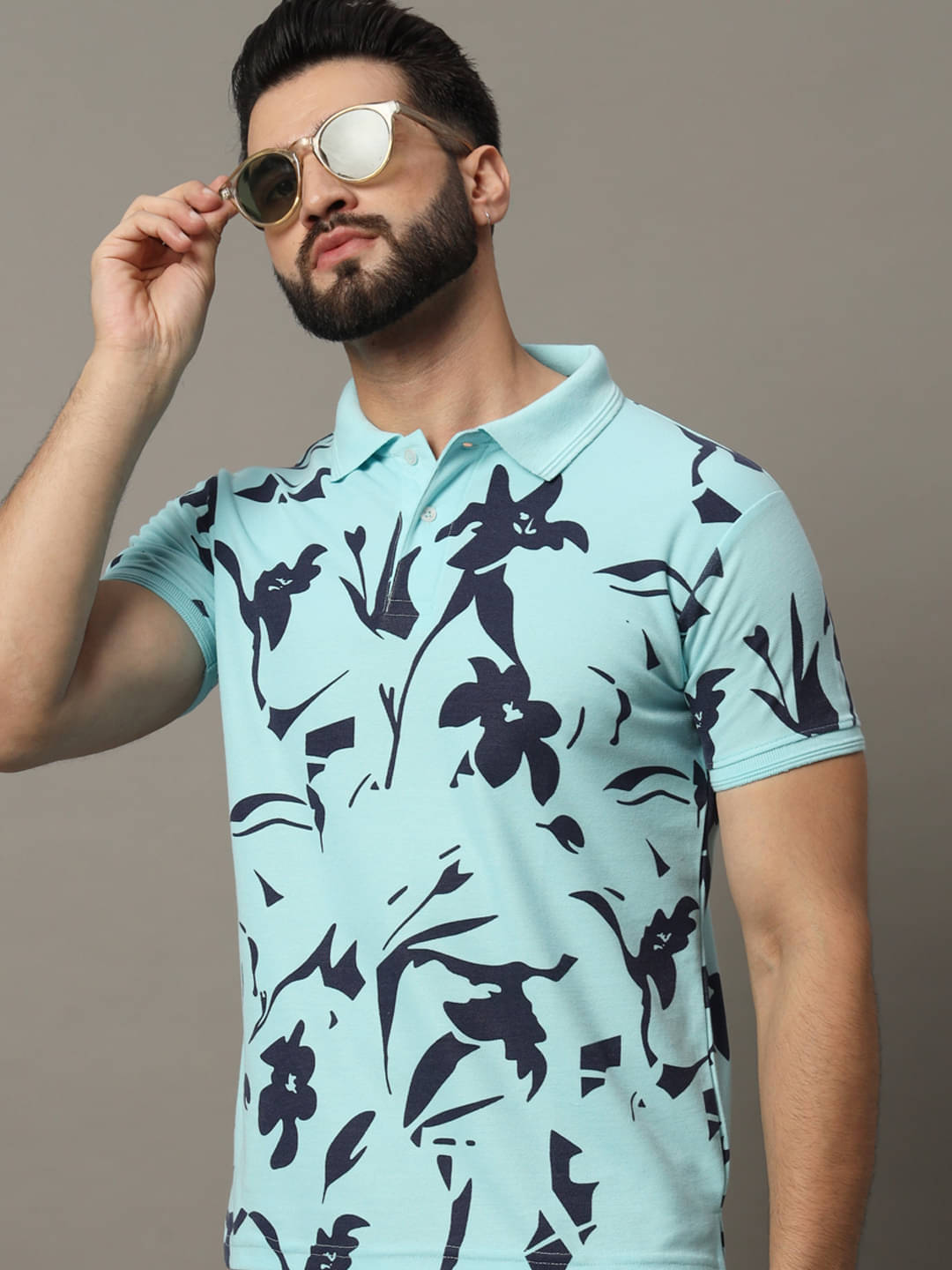     			Hushbucks Pack of 1 Cotton Blend Regular Fit Printed Half Sleeves Men's Polo T Shirt ( Aqua )