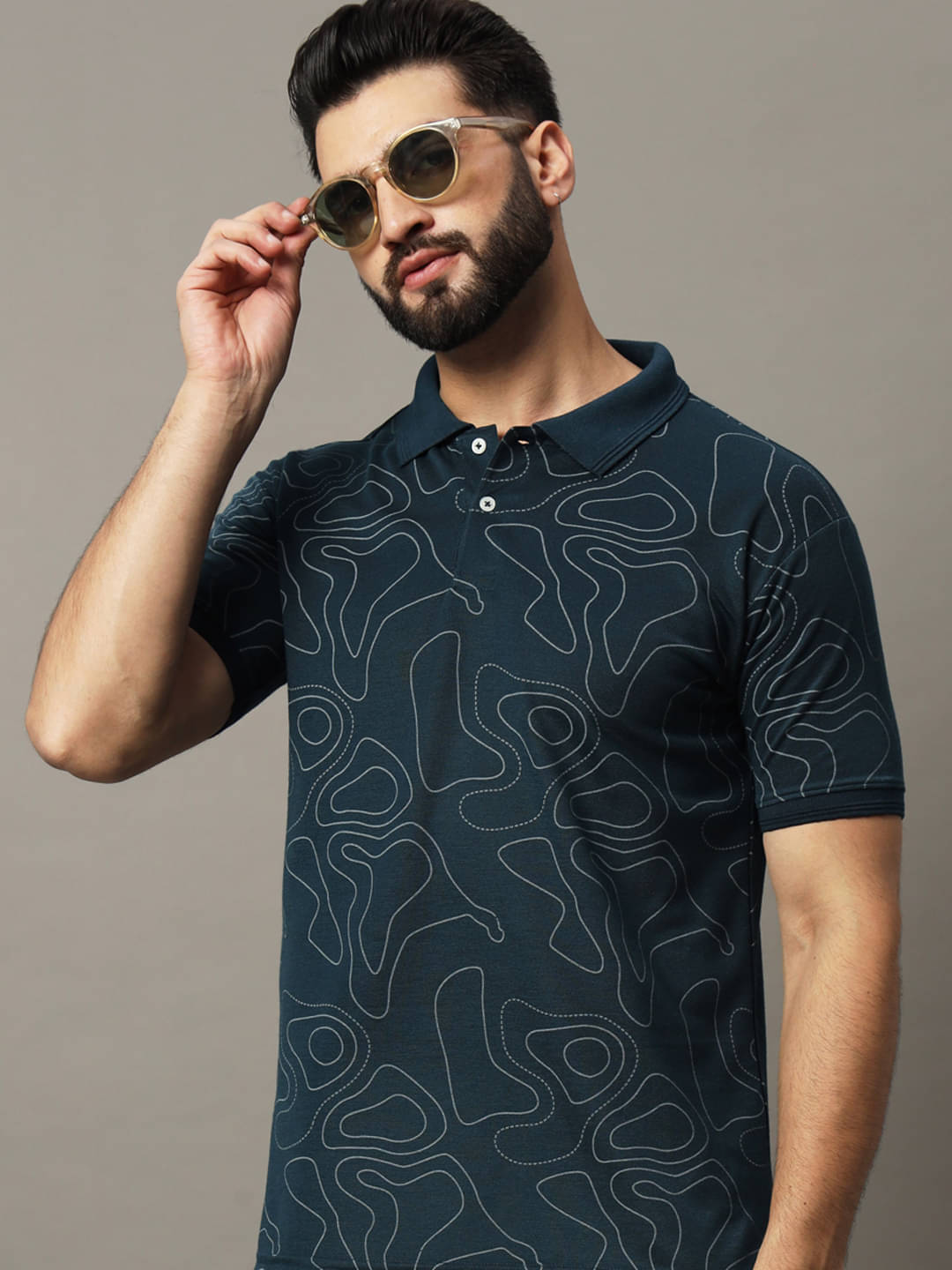     			Hushbucks Pack of 1 Cotton Blend Regular Fit Printed Half Sleeves Men's Polo T Shirt ( Navy Blue )