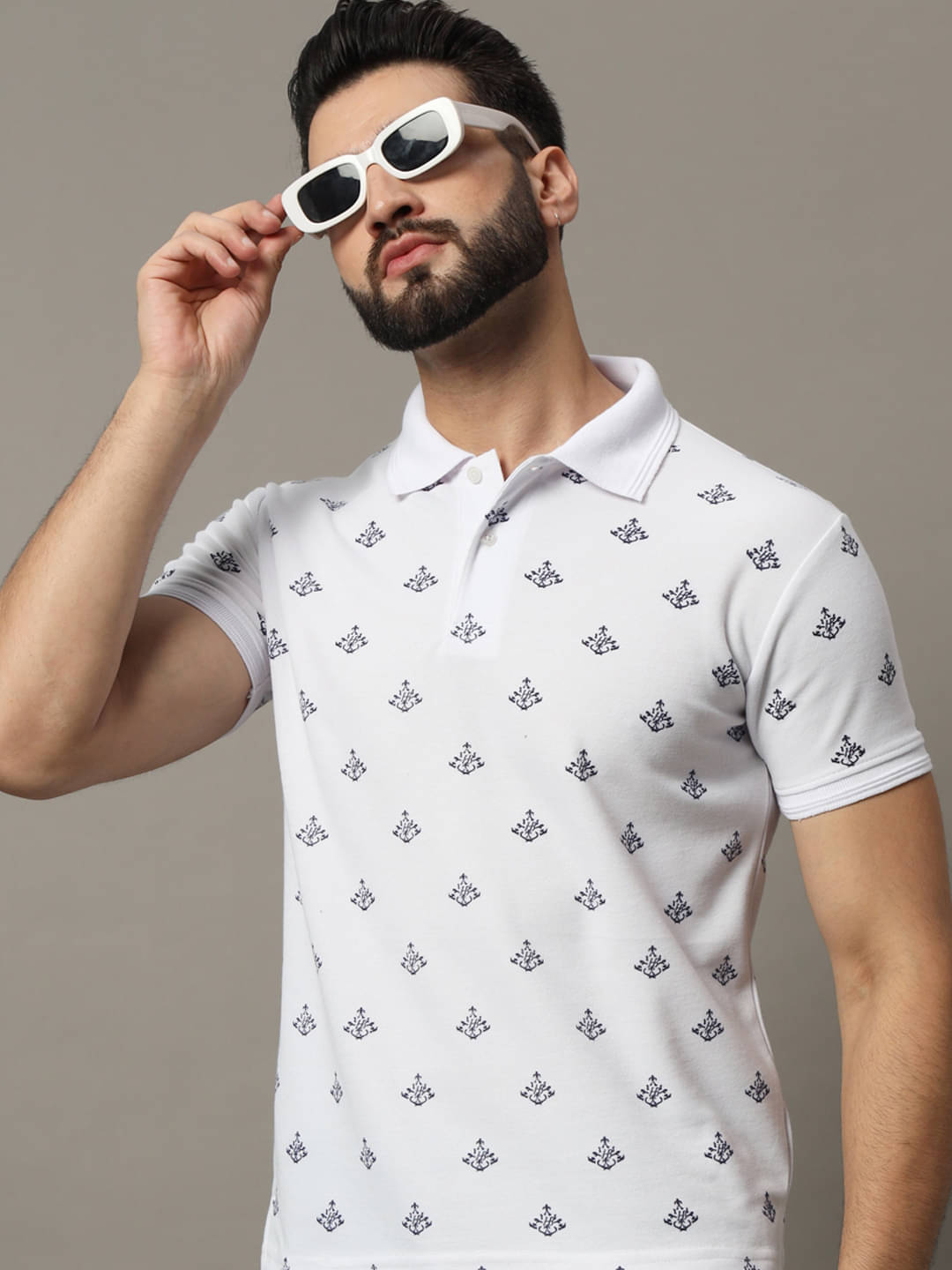     			Hushbucks Pack of 1 Cotton Blend Regular Fit Printed Half Sleeves Men's Polo T Shirt ( White )