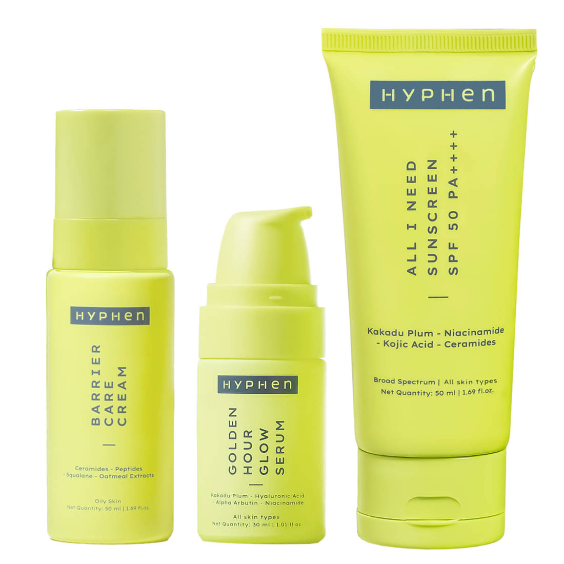     			Hyphen Barrier Care Cream 50ml & Golden Hour Glow Serum 30ml & Sunscreen SPF 50+++ 50ml (Pack of 3)