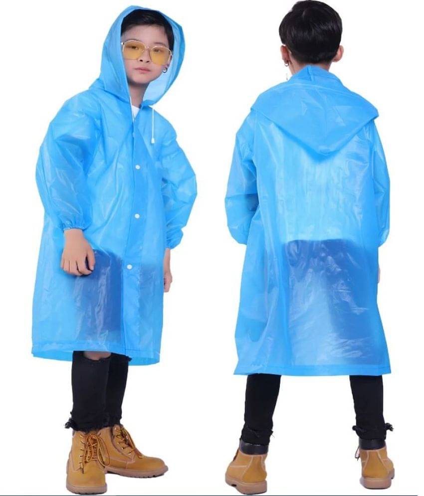     			INFISPACE Kid's Reusable EVA Rain Poncho Raincoat| Rain Jackets Long with Hood Eva Boys Blue I Color Raincoat pack of 1-11 - 12 Years