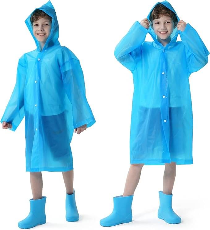     			INFISPACE Kid's Reusable EVA Rain Poncho Raincoat| Rain Jackets Long with Hood Eva Boys Blue E Color Raincoat pack of 1-12 - 13 Years