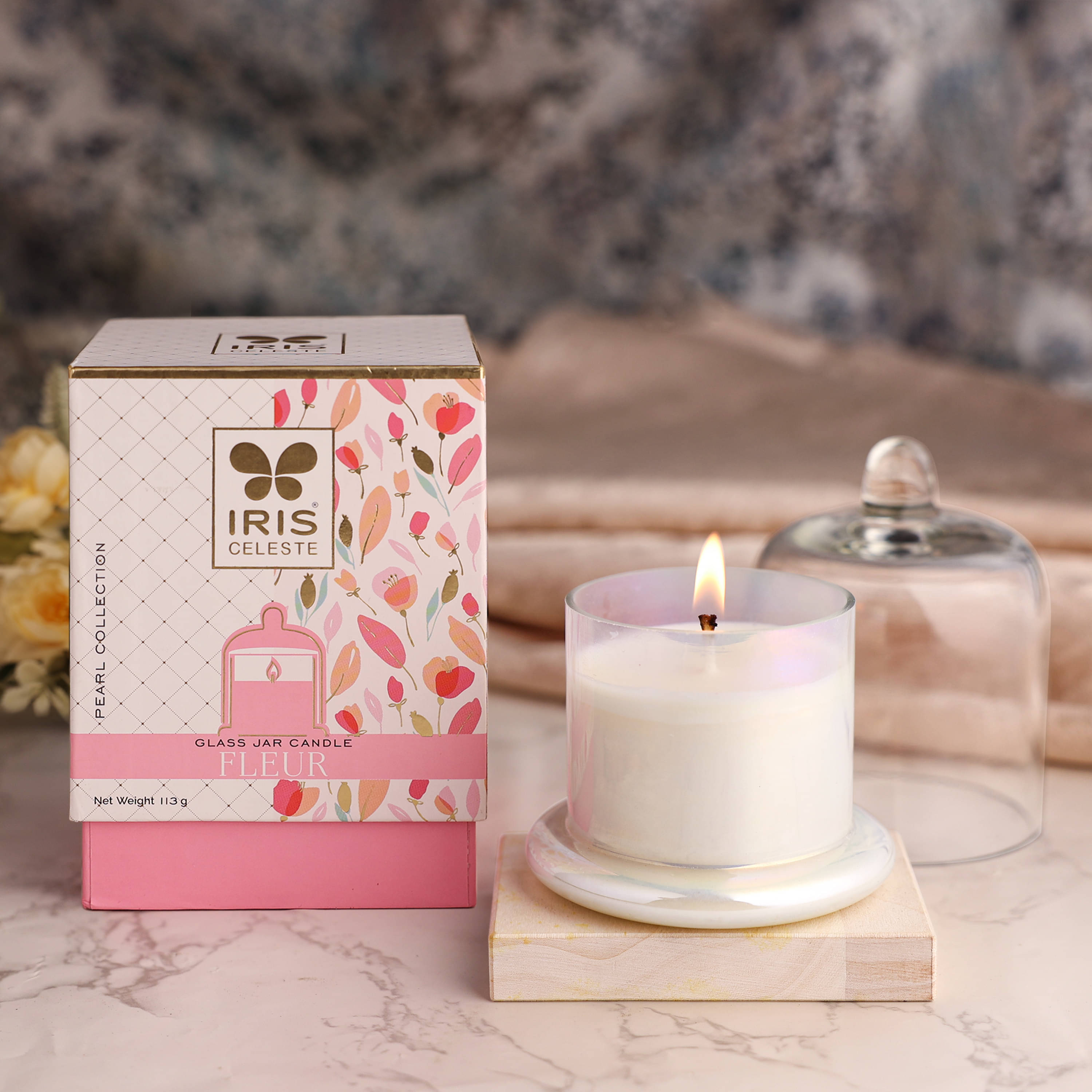 Iris Celeste Off-White Fleur Jar Candle 14 cm ( Pack of 1 ) Iris Celeste Off-White Fleur Jar Candle 14 cm ( Pack of 1 )