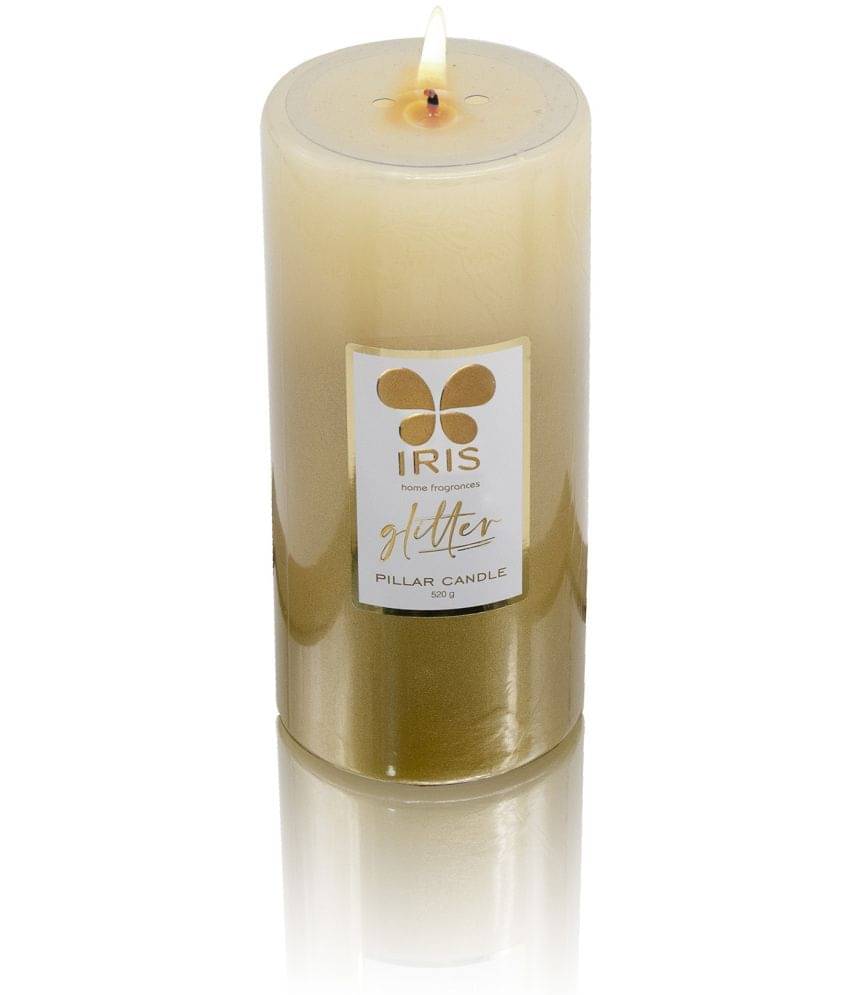 Iris Home Fragrances Off-White Lacquered Glitter Pillar Candle 15.2 cm ( Pack of 1 ) Iris Home Fragrances Off-White Lacquered Glitter Pillar Candle 15.2 cm ( Pack of 1 )