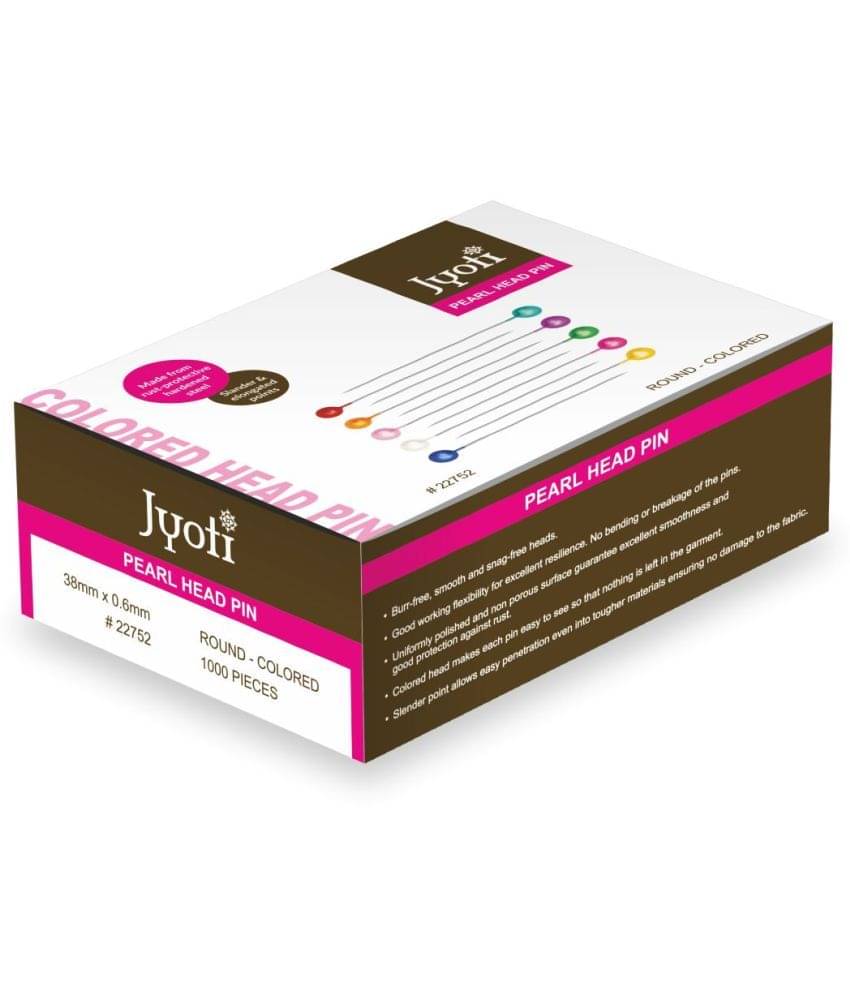     			Jyoti Pearl Head Pins Round Multicolored for Tailoring, Dressmaking, Crafting, Sewing, Ornament, Patch Work, Florist, Decorating, Hijab, and Scarf for Women # 22752 (1000 Multicolored Pins in a Box)