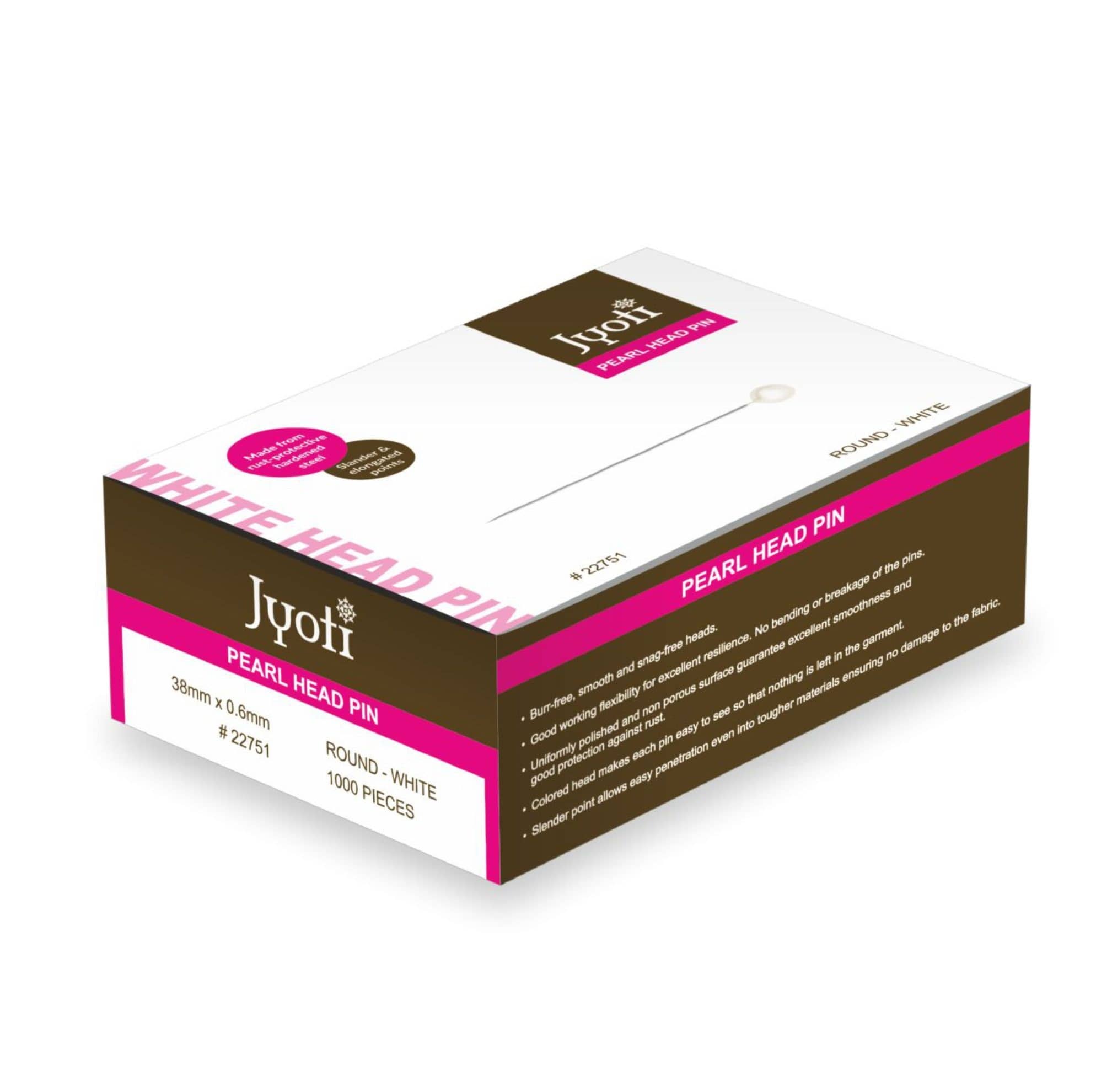 Jyoti Pearl Head Pins Round White for Tailoring, Dressmaking, Crafting, Sewing, College Project, Ornament, Patch Work, Decorating, Hijab, & Scarf for Women # 22751 (1000 White Colored Pins in a Box) - Stationery | Buy online on ZillyBuy