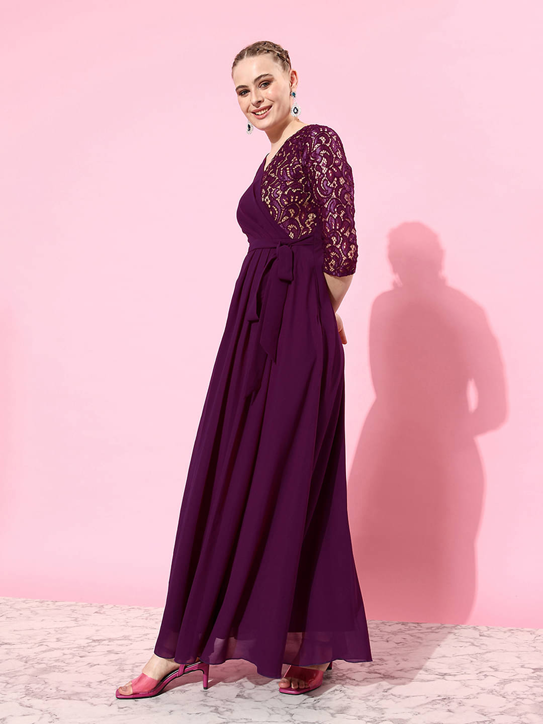     			Miss Chase Women Georgette Solid Wrap Dress ( Purple )
