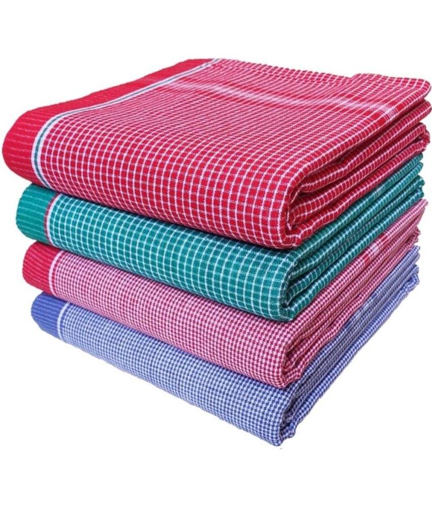    			Mk weaves Cotton Checks 350 -GSM Bath Towel ( Pack of 4 ) - Multicolor