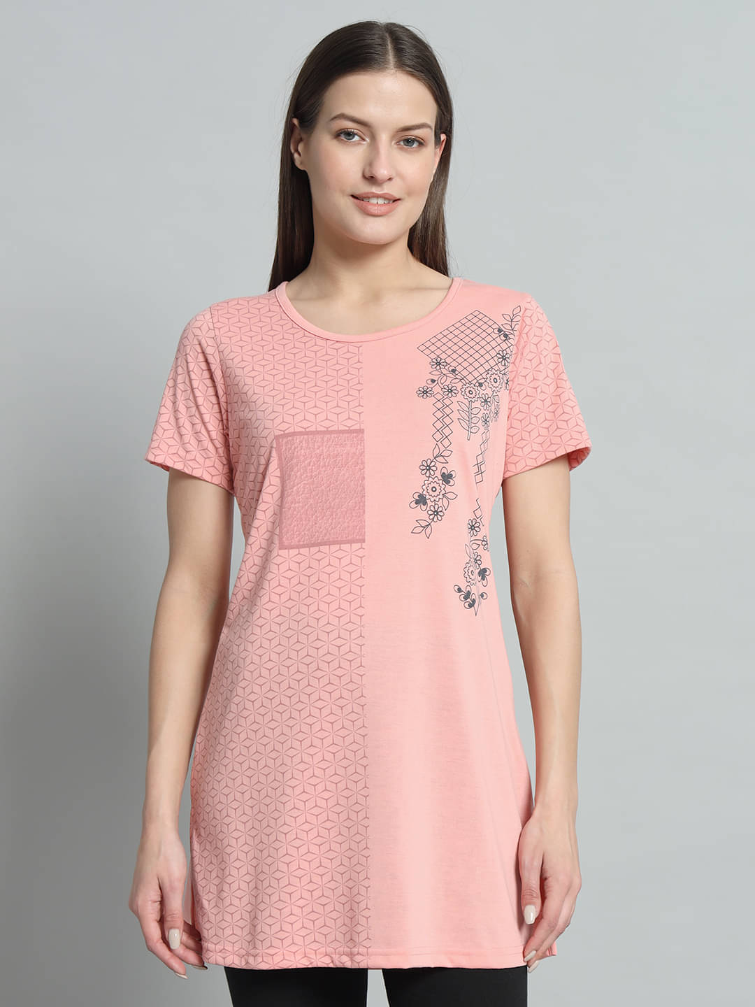 OGEN Cotton Blend Printed A-line Women's Kurti - Peach ( Pack of 1 ) OGEN Cotton Blend Printed A-line Women's Kurti - Peach ( Pack of 1 )