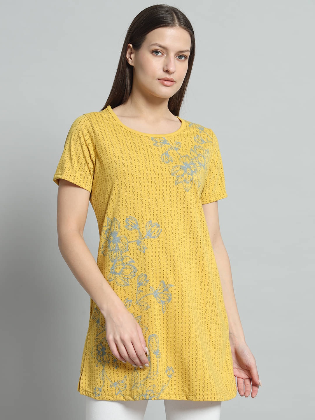     			OGEN Cotton Blend Printed A-line Women's Kurti - Mustard ( Pack of 1 )