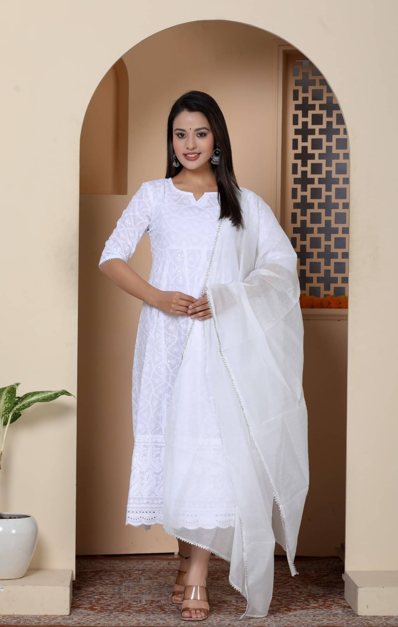     			Pacify Cotton Embroidered Flared Women's Kurti - White ( Pack of 1 )