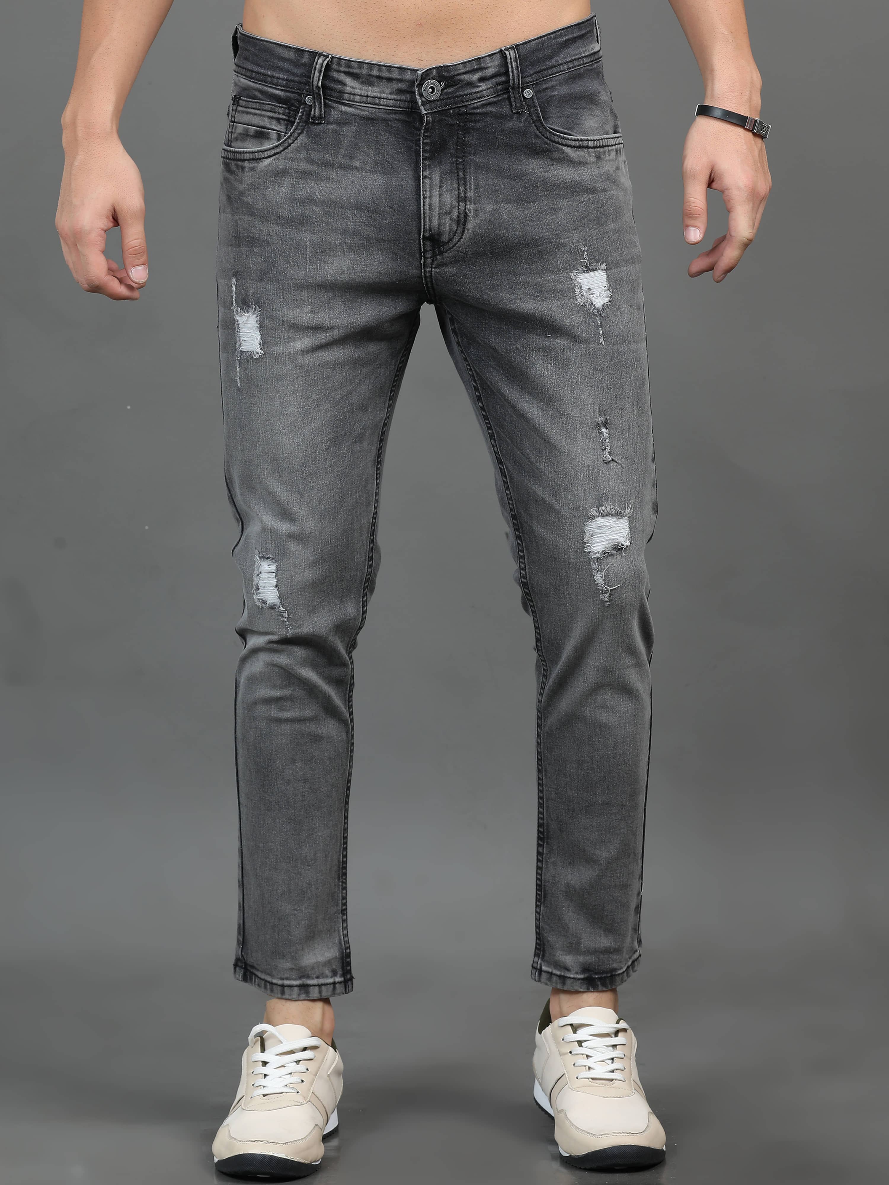 Paul Street Slim Fit Distressed Men's Jeans - Light Grey ( Pack of 1 ) - Jeans | Buy online on ZillyBuy
