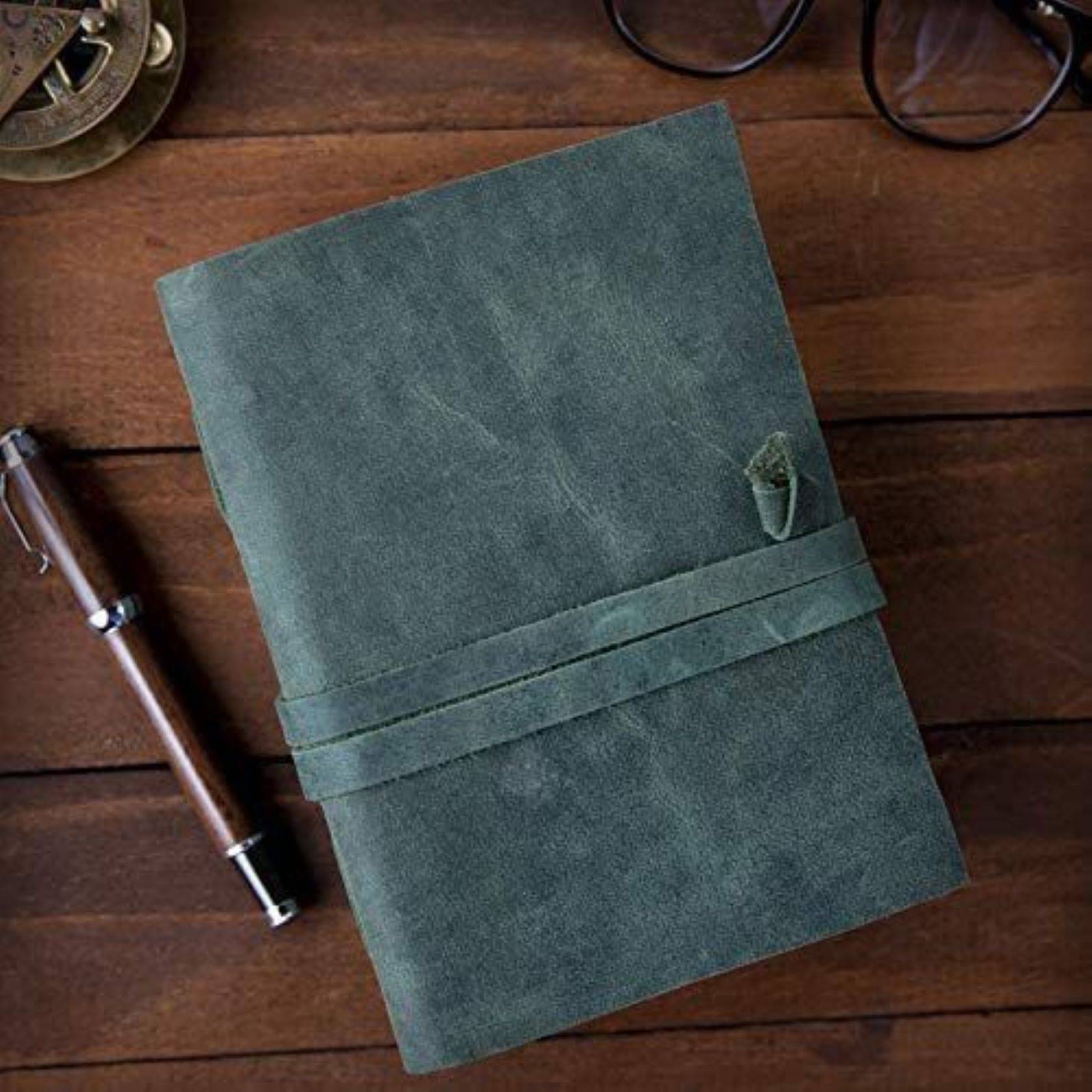     			Premium Finished Leather Journal With Antique Paper A5 Diary Unruled 240 Pages (Light Olive)