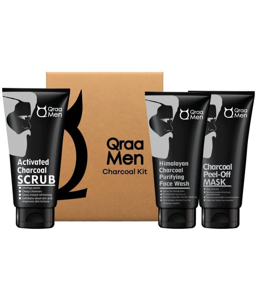 Qraa Charcoal Kit: Charcoal Scrub 100gm, Charcoal Face wash 100gm, Charcoal Peel-off Mask 100gm For Men-With Tea tree oil Qraa Charcoal Kit: Charcoal Scrub 100gm, Charcoal Face wash 100gm, Charcoal Peel-off Mask 100gm For Men-With Tea tree oil