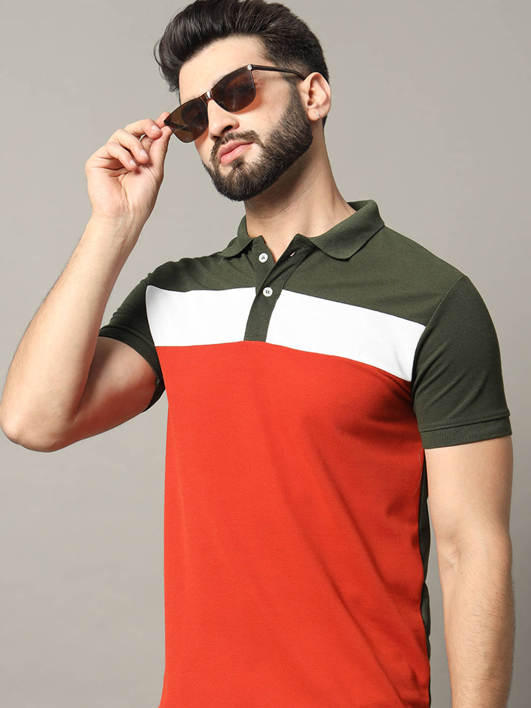 RELANE Pack of 1 Cotton Blend Regular Fit Colorblock Half Sleeves Men's Polo T Shirt ( Rust )     			RELANE Pack of 1 Cotton Blend Regular Fit Colorblock Half Sleeves Men's Polo T Shirt ( Rust )
