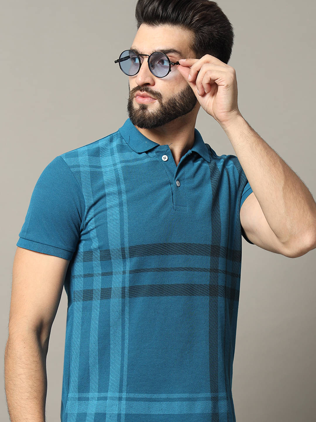 RELANE Pack of 1 Cotton Blend Regular Fit Checks Half Sleeves Men's Polo T Shirt ( Teal Blue ) RELANE Pack of 1 Cotton Blend Regular Fit Checks Half Sleeves Men's Polo T Shirt ( Teal Blue )