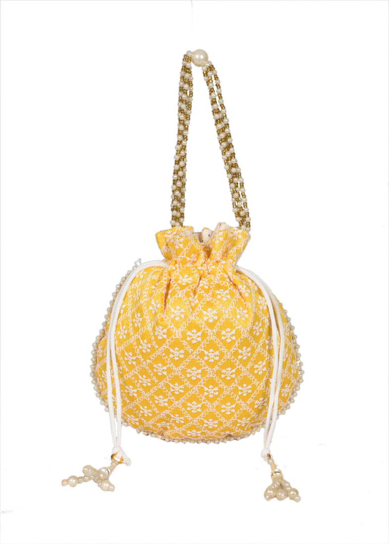     			SUNESH CREATION Yellow Silk Potli