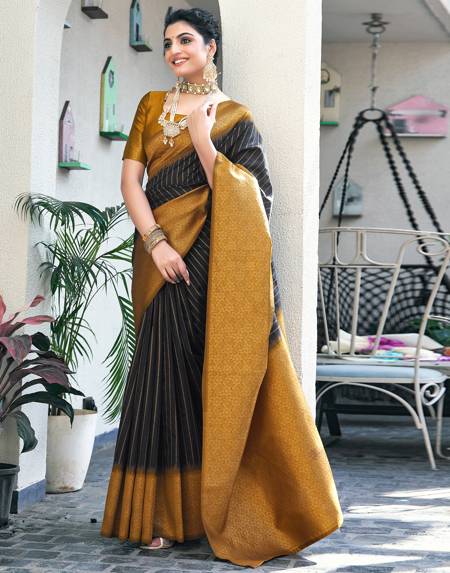 Satrani Art Silk Embellished Saree With Unstitched Blouse Piece ( Black ) Satrani Art Silk Embellished Saree With Unstitched Blouse Piece ( Black )