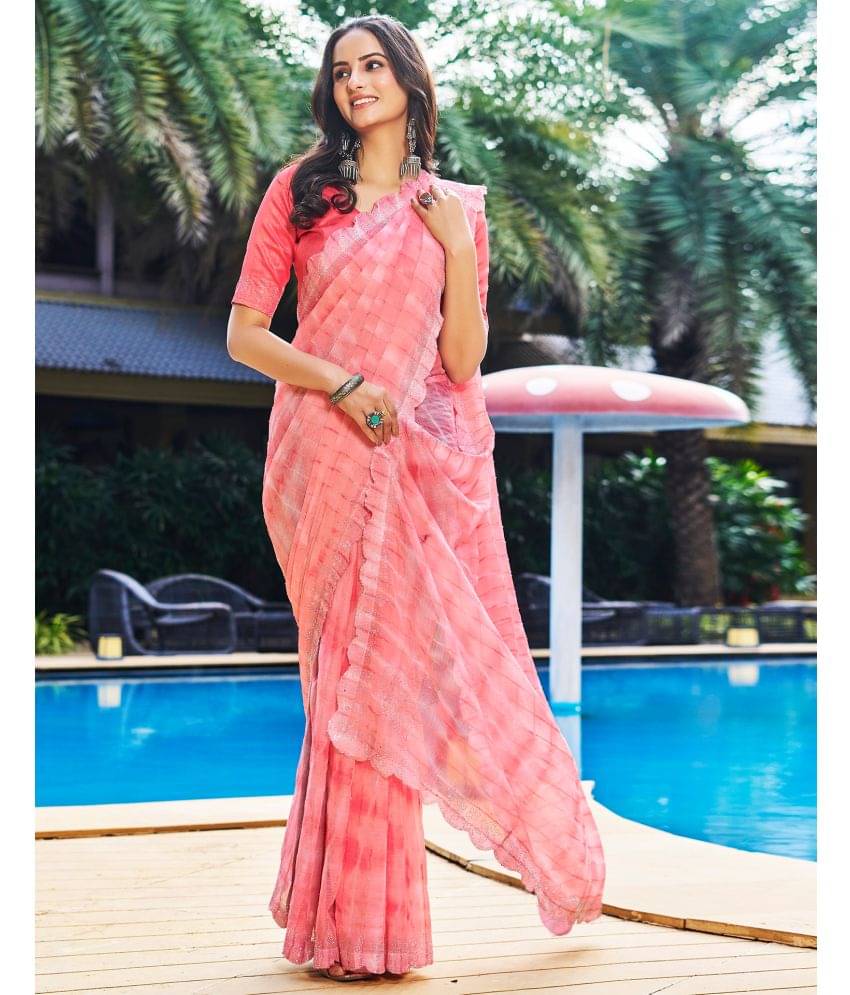 Satrani Chiffon Printed Saree With Unstitched Blouse Piece ( Peach ) Satrani Chiffon Printed Saree With Unstitched Blouse Piece ( Peach )