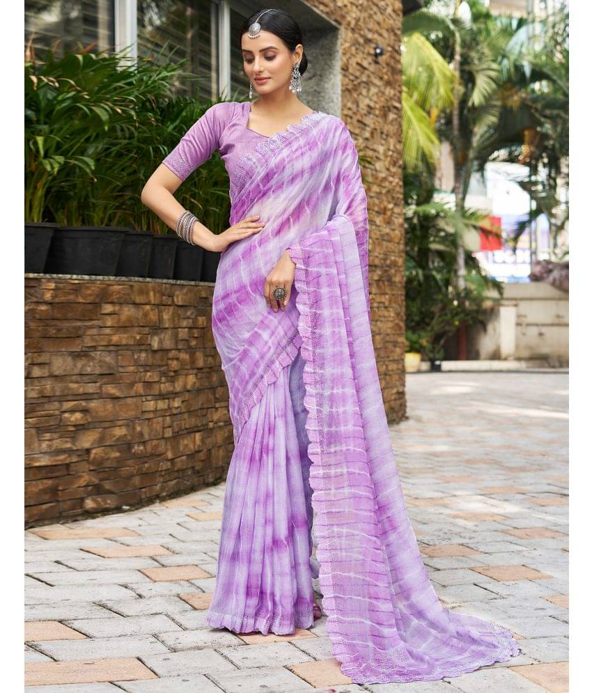 Satrani Chiffon Printed Saree With Unstitched Blouse Piece ( Purple ) Satrani Chiffon Printed Saree With Unstitched Blouse Piece ( Purple )