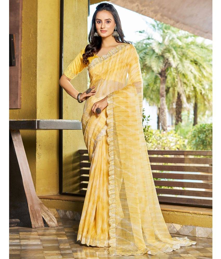 Satrani Chiffon Printed Saree With Unstitched Blouse Piece ( Yellow ) Satrani Chiffon Printed Saree With Unstitched Blouse Piece ( Yellow )