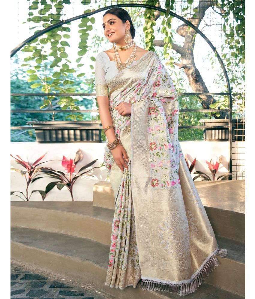     			Satrani Cotton Silk Woven Saree With Unstitched Blouse Piece ( White )