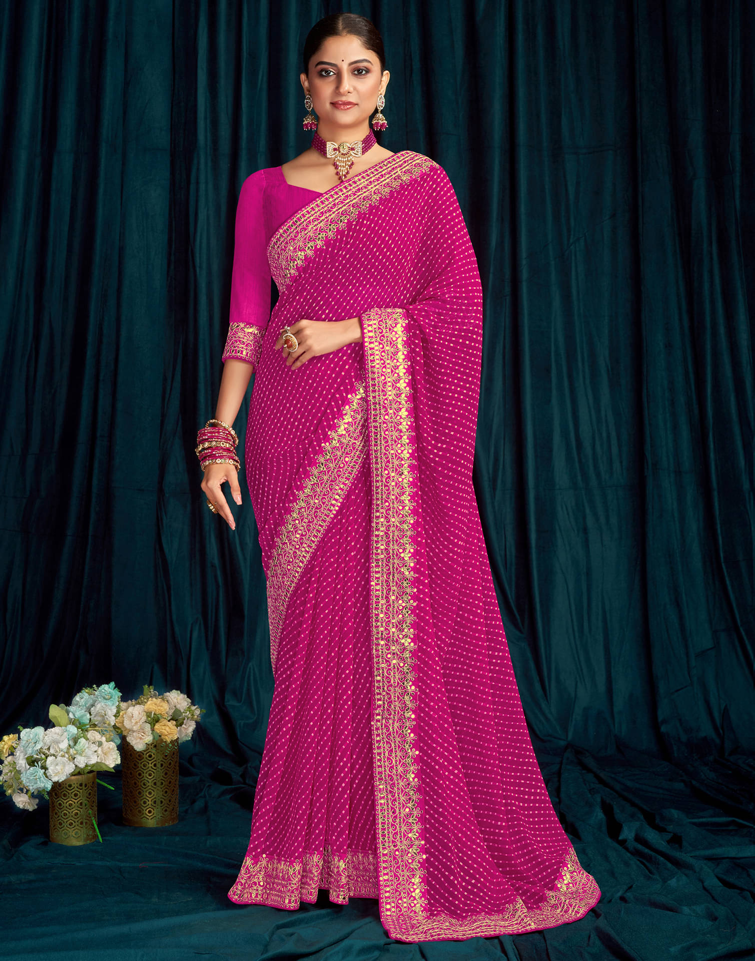 Satrani Georgette Printed Saree With Unstitched Blouse Piece ( Pink ) Satrani Georgette Printed Saree With Unstitched Blouse Piece ( Pink )
