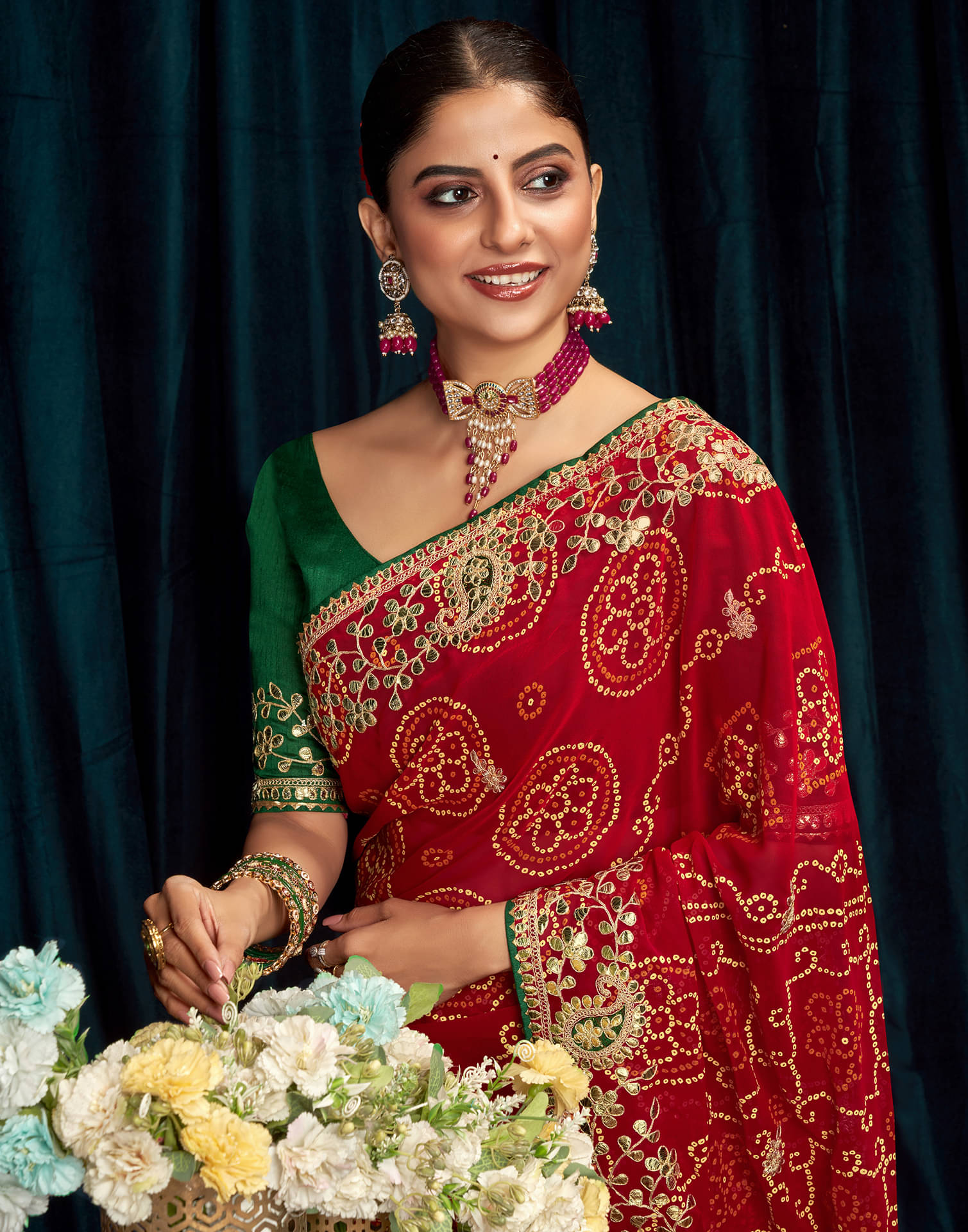     			Satrani Georgette Printed Saree With Unstitched Blouse Piece ( Red )