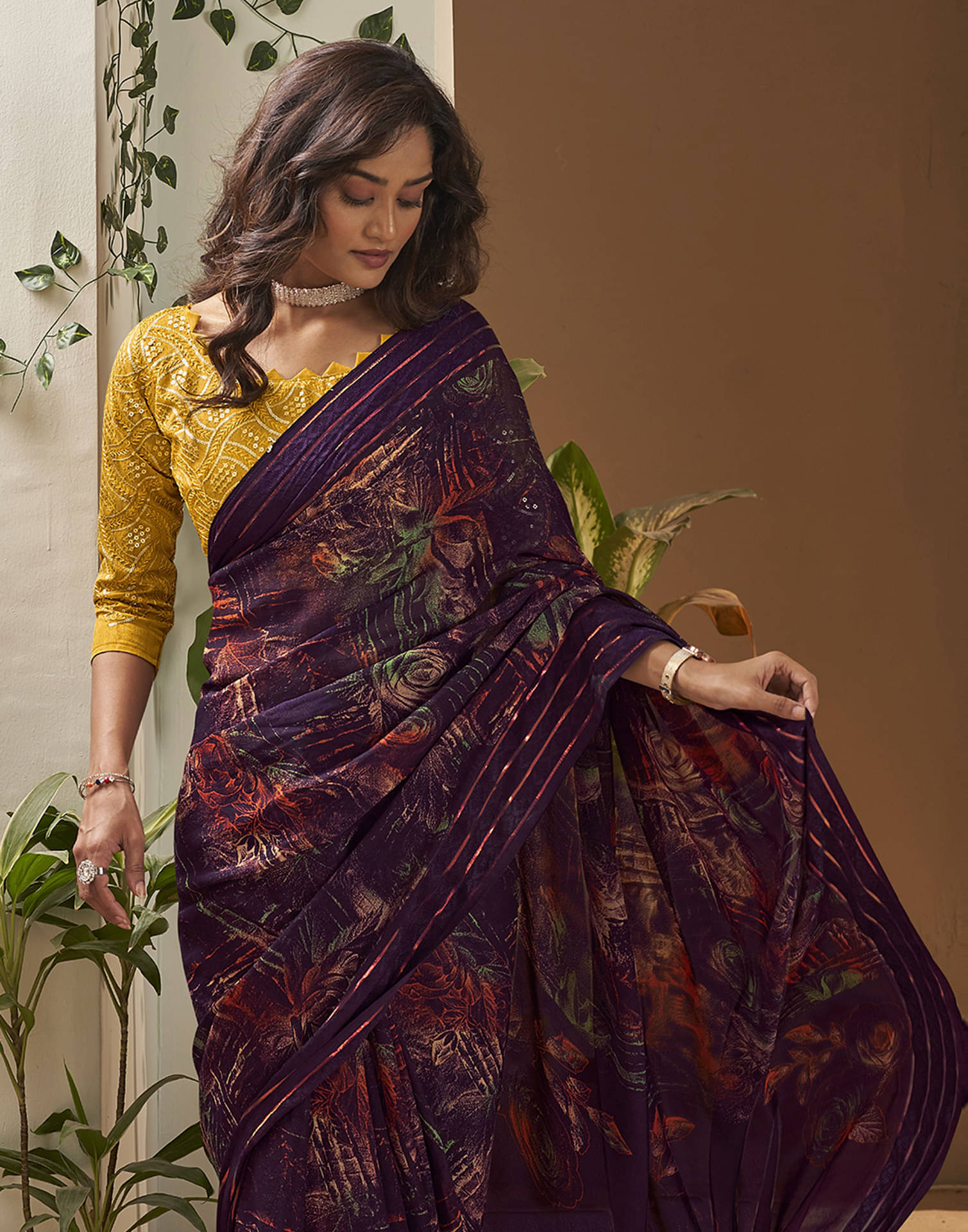Satrani Georgette Printed Saree With Unstitched Blouse Piece ( Purple ) Satrani Georgette Printed Saree With Unstitched Blouse Piece ( Purple )