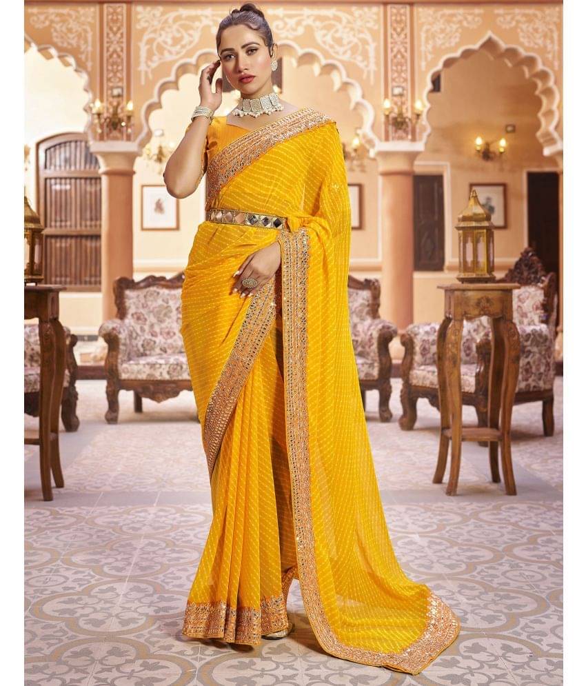 Satrani Georgette Printed Saree With Unstitched Blouse Piece ( Yellow ) Satrani Georgette Printed Saree With Unstitched Blouse Piece ( Yellow )