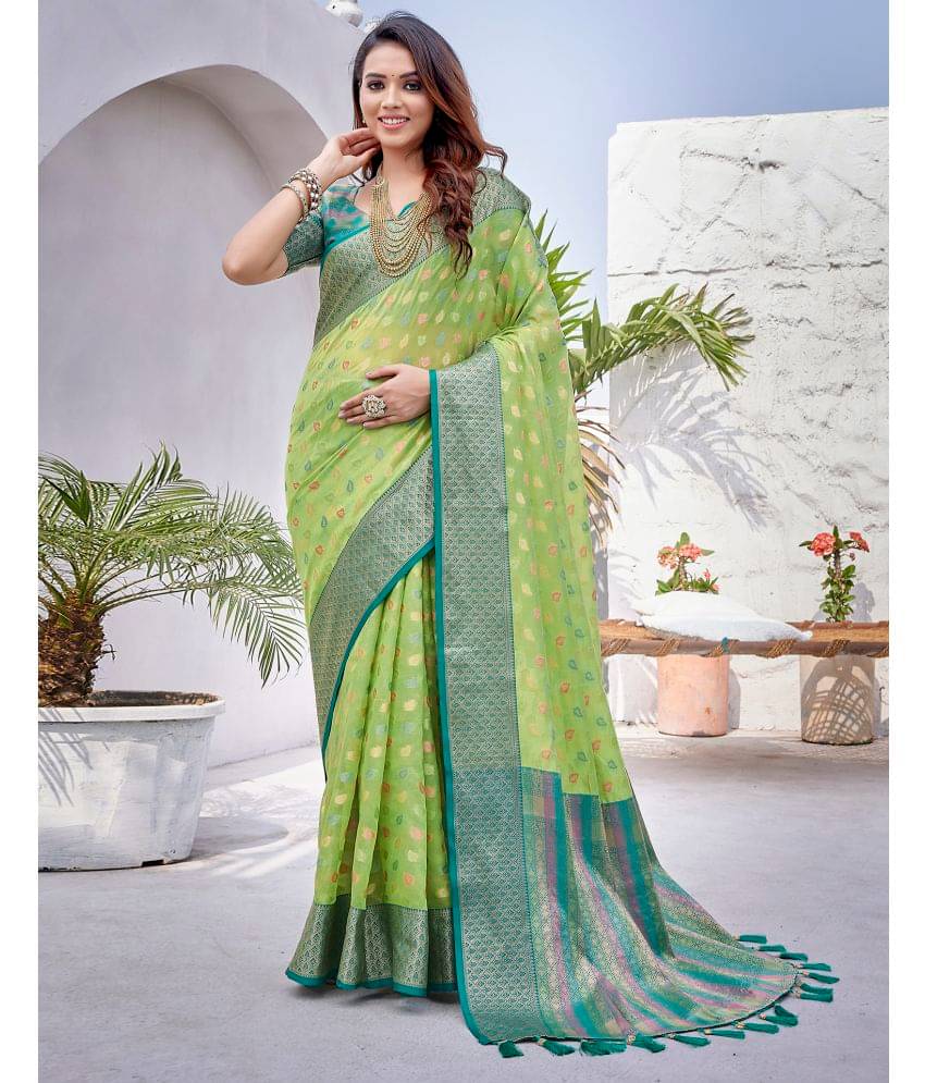     			Satrani Organza Woven Saree With Unstitched Blouse Piece ( Light Green )