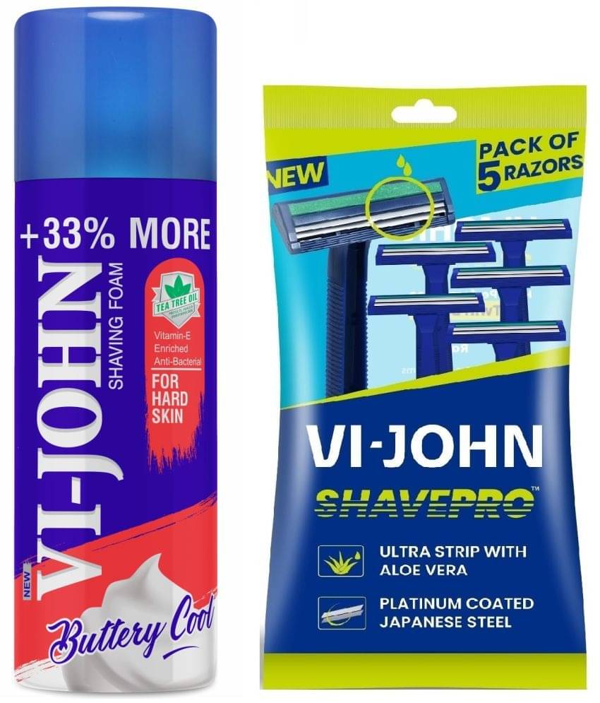 VI-JOHN Hard Skin Shaving foam 400g & ShavePro Twin Blade Disposable Razor 5 PCS -Pack of 2 VI-JOHN Hard Skin Shaving foam 400g & ShavePro Twin Blade Disposable Razor 5 PCS -Pack of 2