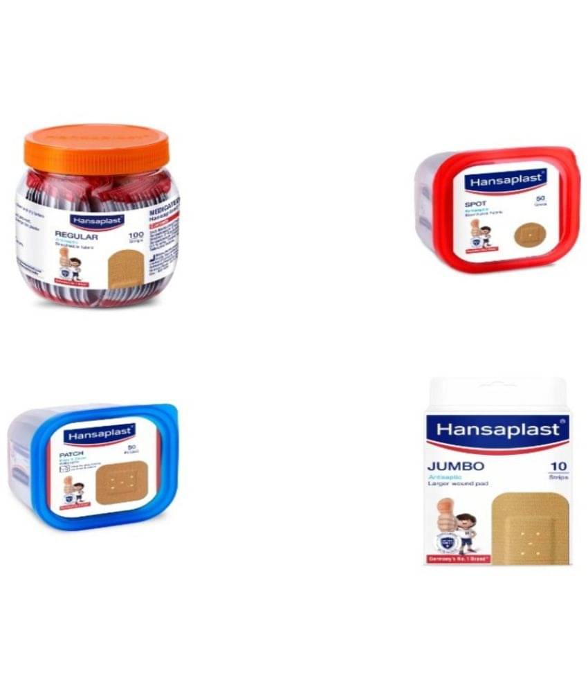     			Hansaplast Regular Ventilated 100 Strips Jar With Spot 50pcs, Patch 50 pcs And Jumbo XL 10x1=10pcs