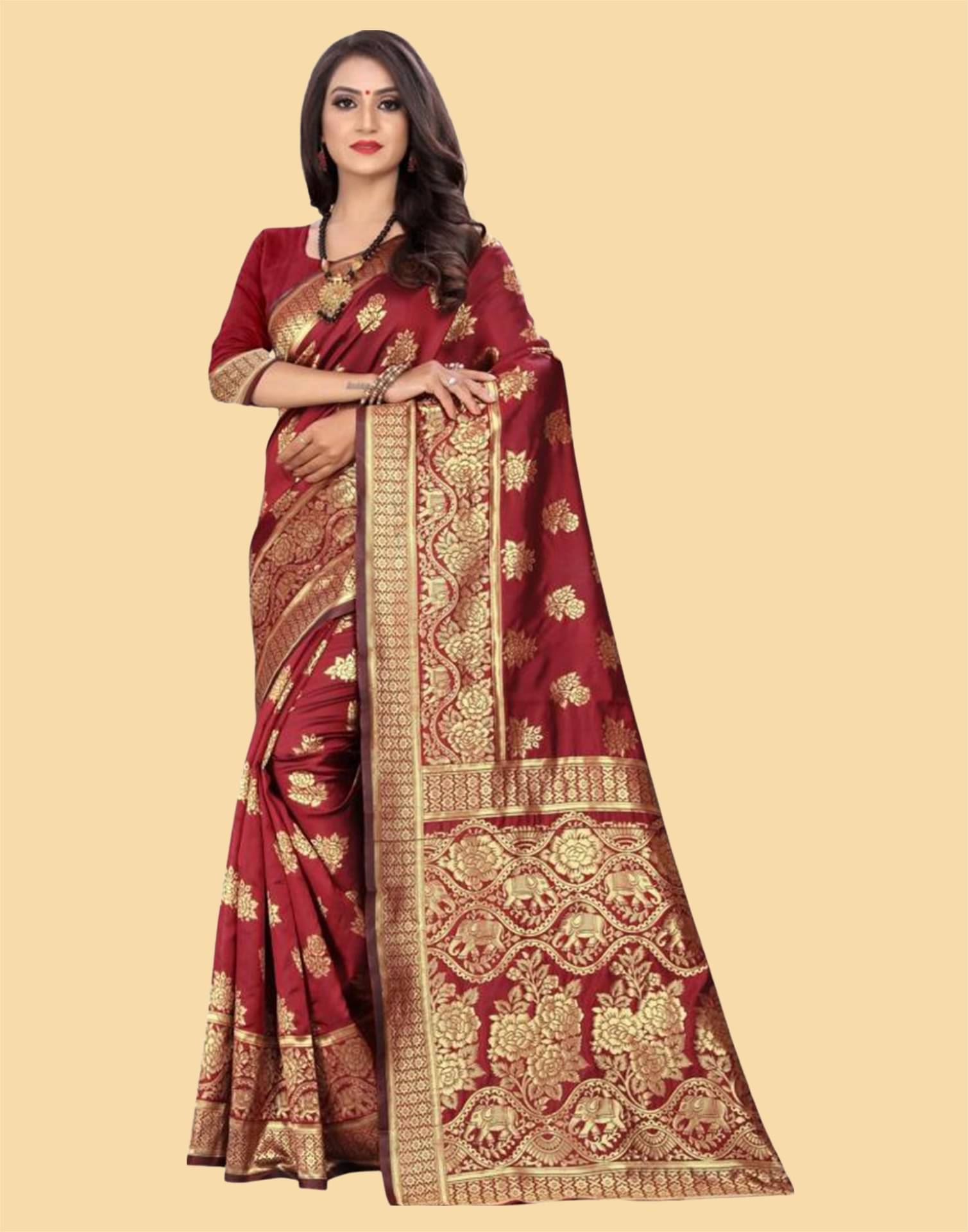 Samah Art Silk Woven Saree With Unstitched Blouse Piece ( Maroon ) Samah Art Silk Woven Saree With Unstitched Blouse Piece ( Maroon )