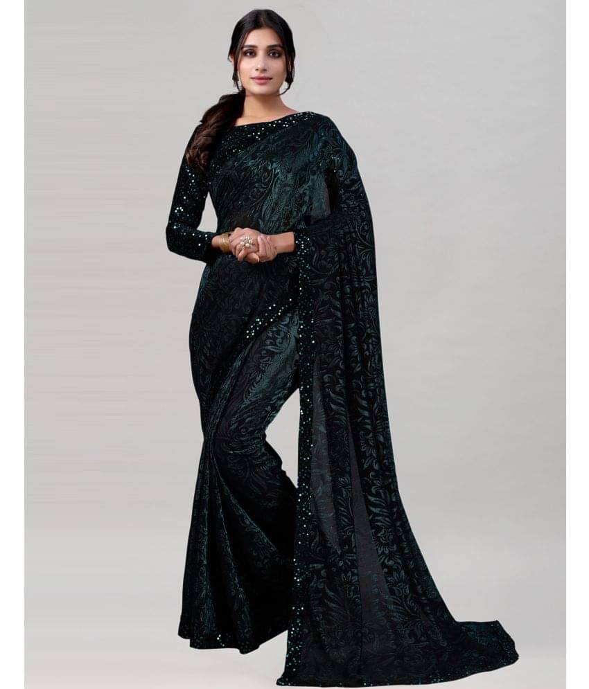 Samah Lycra Self Design Saree With Unstitched Blouse Piece ( Green ) Samah Lycra Self Design Saree With Unstitched Blouse Piece ( Green )