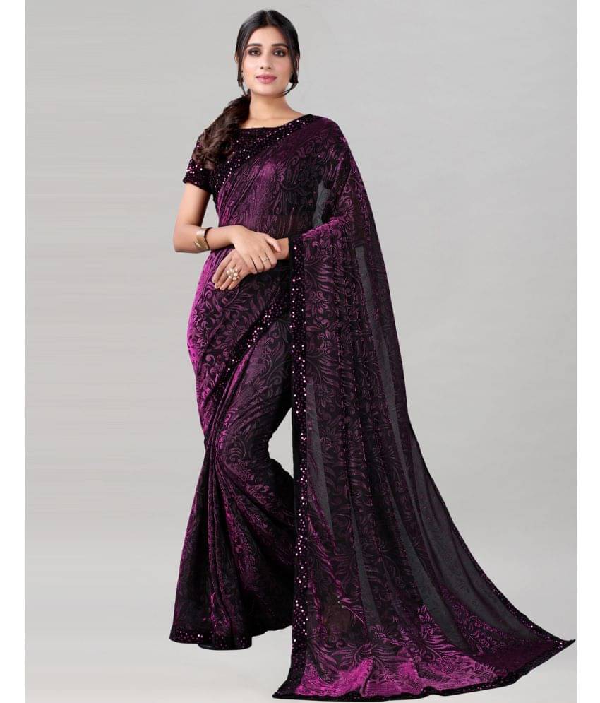 Samah Lycra Self Design Saree With Unstitched Blouse Piece ( Purple ) Samah Lycra Self Design Saree With Unstitched Blouse Piece ( Purple )