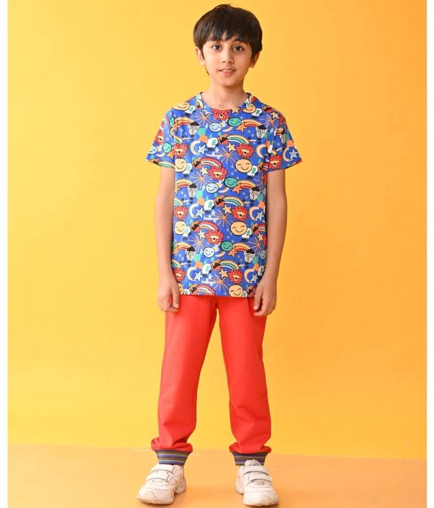 ANIMAL BLUE RED RIBBED SUMMER BOYS JOGGER SET - BLUE / RED ANIMAL BLUE RED RIBBED SUMMER BOYS JOGGER SET - BLUE / RED