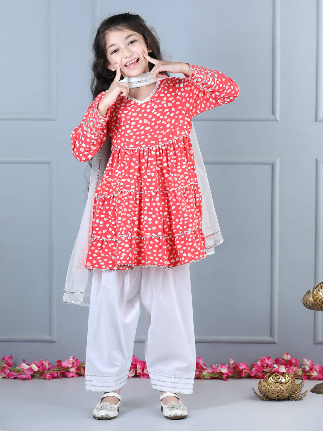 Aww Hunnie Girls Cotton Anarkali Suit ( Pack of 1 , Red )