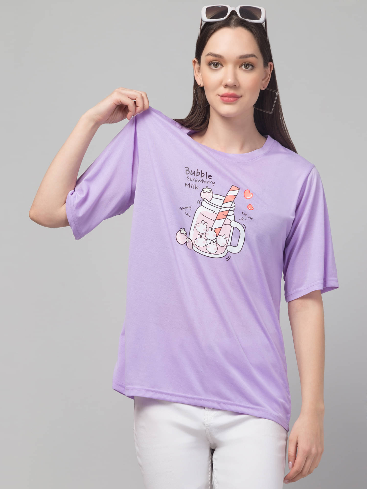     			Culpi Women Cotton Blend Printed Oversized Fit Round Neck T-Shirt ( Purple )