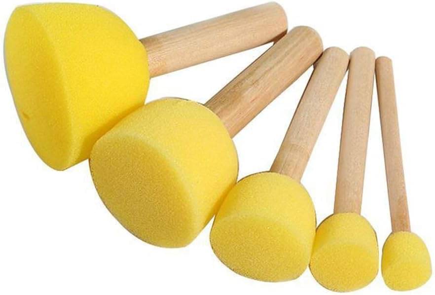     			Eclet 5 Pcs Round Stencil Sponge Wooden Handle Foam Brush Set Painting Tools for Kids DIY Painting Stencils Arts and Crafts Tool Accessories