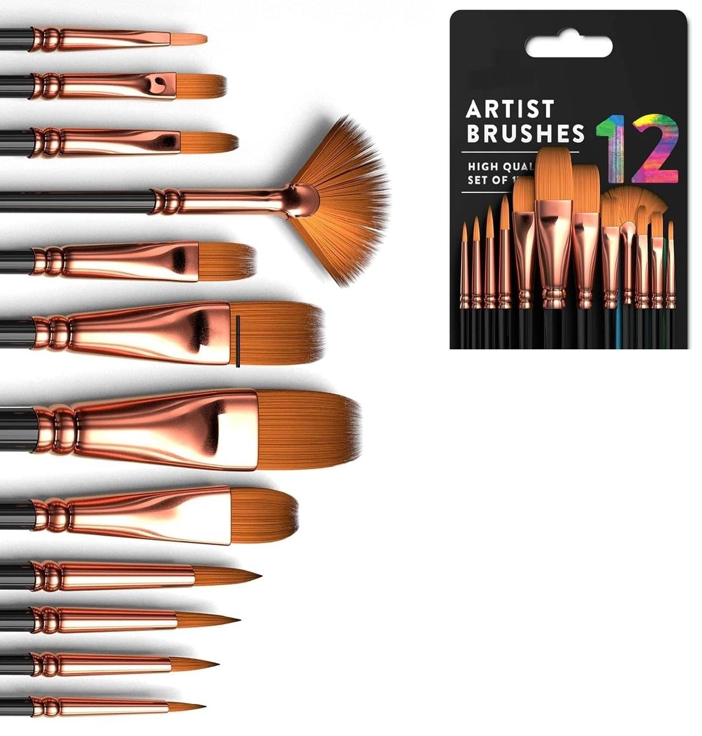 Eclet Craft Painting Brushes Set of 12 Professional Round Pointed Tip Nylon Hair Artist Acrylic Paint Brush for Acrylic/Watercolor/Oil Painting(N)