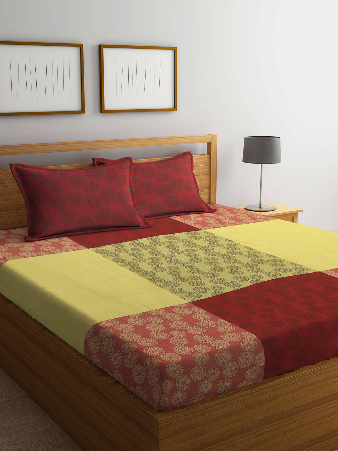 FABINALIV Cotton Abstract 1 Double Bedsheet with 2 Pillow Covers - Red FABINALIV Cotton Abstract 1 Double Bedsheet with 2 Pillow Covers - Red